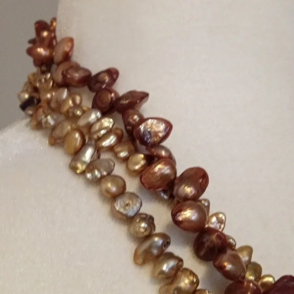 3 Strand Baroque Freshwater Pearl Necklace - Picture 2 of 5
